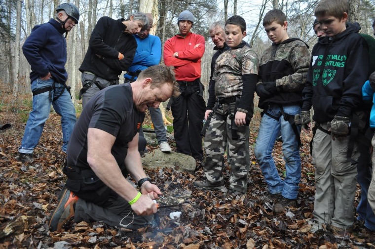 Image: students at Bear Grylls Survival Academy
