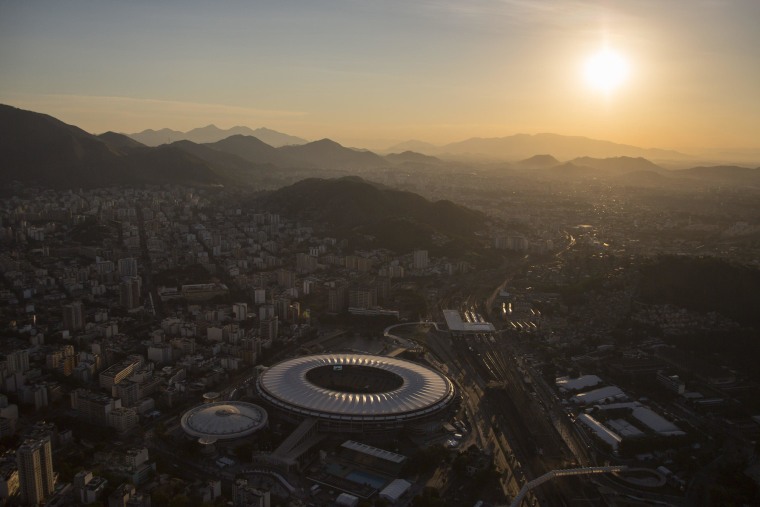 Image: Aerial view of the Maracana stadium during sunset in Rio de Janeiro