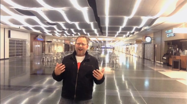 Image: Richard Dunn made a hilarious viral video while overnight in McCarran International Airport in Las Vegas