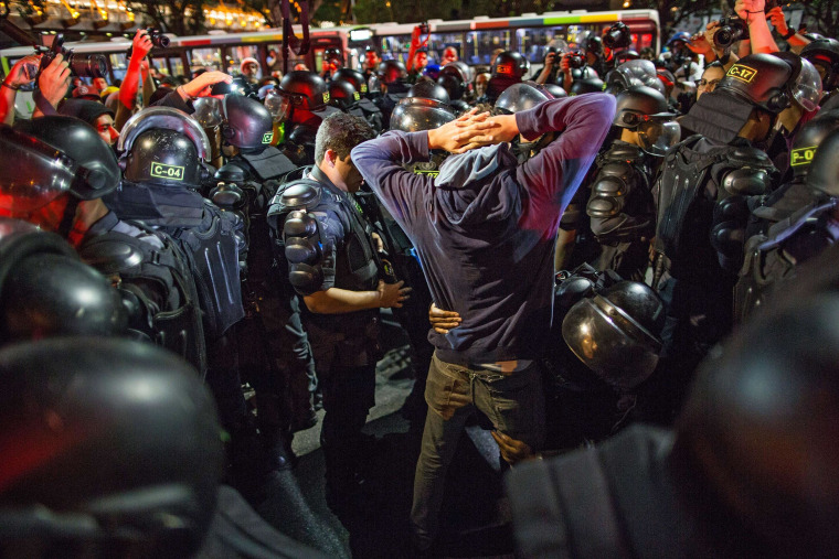 Image: Members of social movements take part in a protest against the upcoming FIFA World Cup Brazil