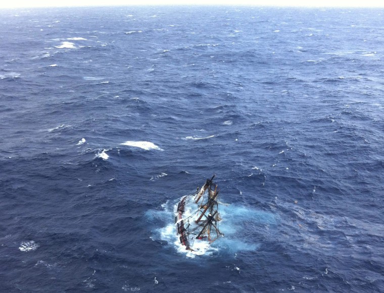 Image: The HMS Bounty sinks in the Atlantic Ocean during Hurricane Sandy southeast of Hatteras