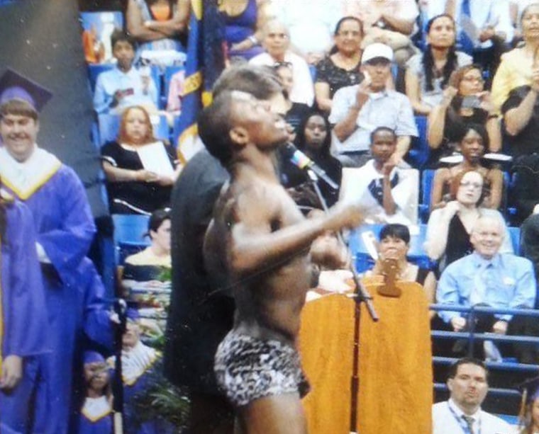 Image: Quinton Murphy stripped down to his underwear during Jack Britt High School graduation in Fayetteville, N.C.
