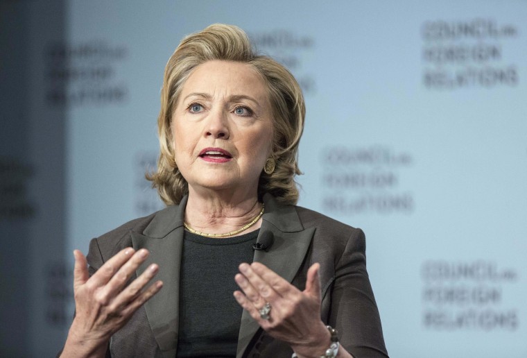 Image: Former U.S. Secretary of State Hillary Clinton gestures during 'A Conversation with Hillary Rodham Clinton' in New York