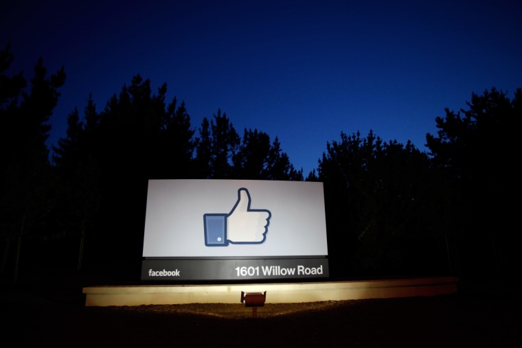 Image:  A 'like' sign at the entrance of Facebook headquarters in Menlo Park, California