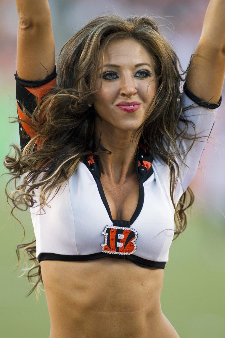 Image: Sarah Jones, Cincinnati Bengals cheerleader performs during an NFL preseason football game against the Carolina Panthers on Aug. 25, 2011 in Cincinnati, Ohio.