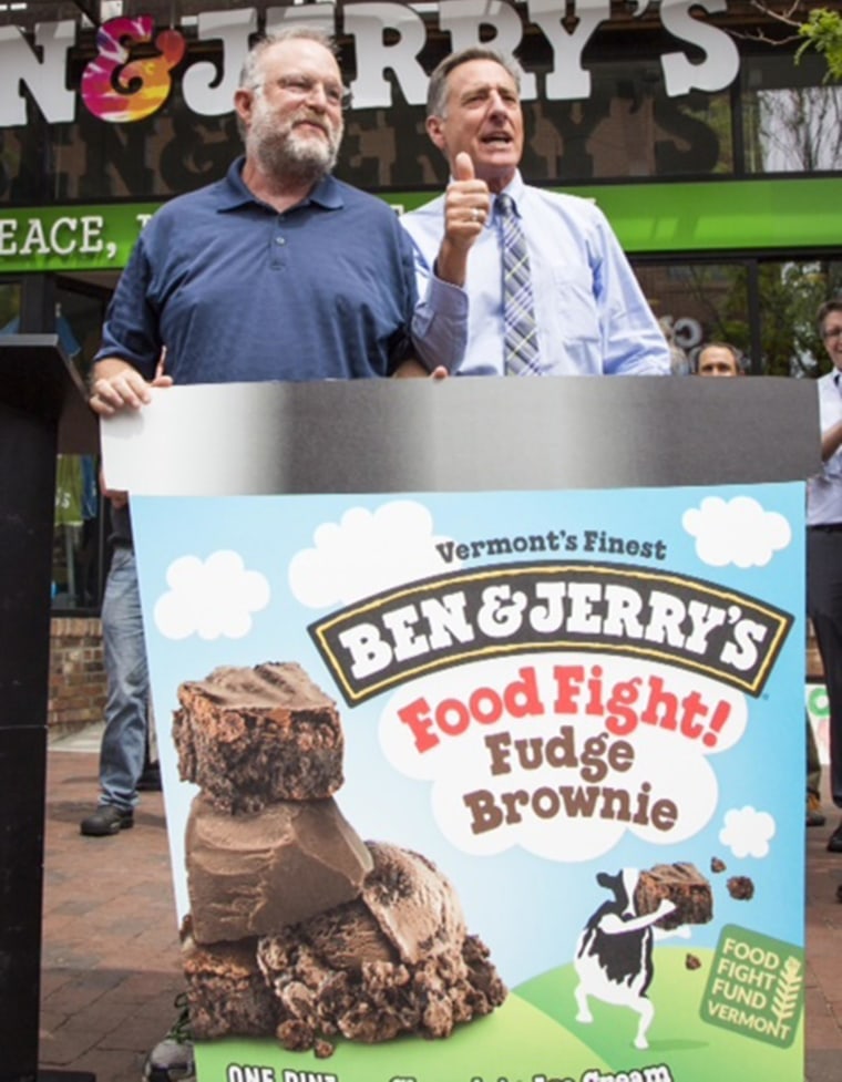 Image: Ben & Jerry's co-founder, Jerry Greenfield and Governor, Peter Shumlin unveil new Food Fight Fund flavor