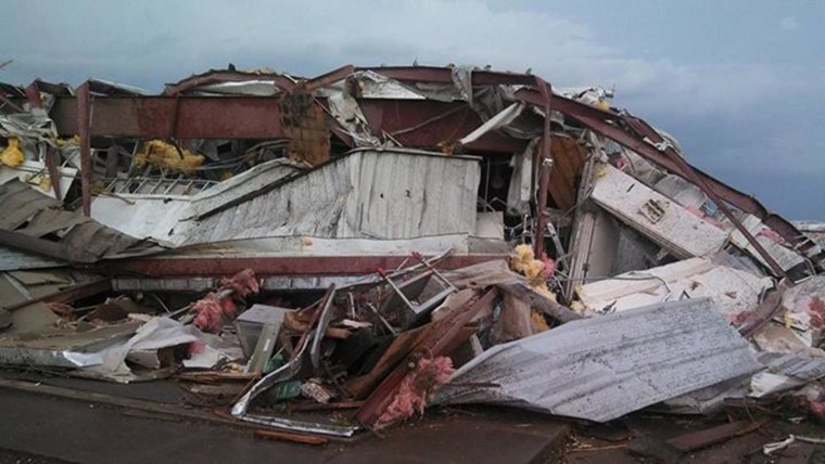 A building destroyed by a tornado in Pilger, Neb.