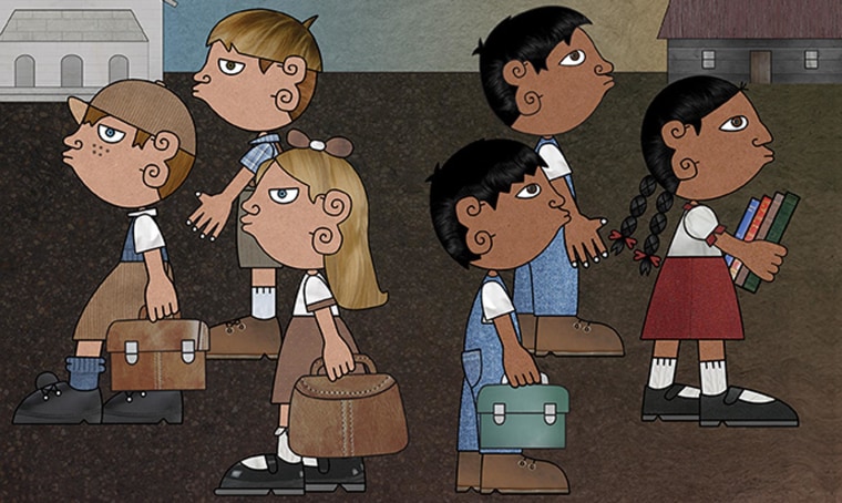 An illustration from children's book author Duncan Tonatiuh's book, "Separate Is Never Equal: Sylvia Mendez and Her Family’s Fight for Desegregation."