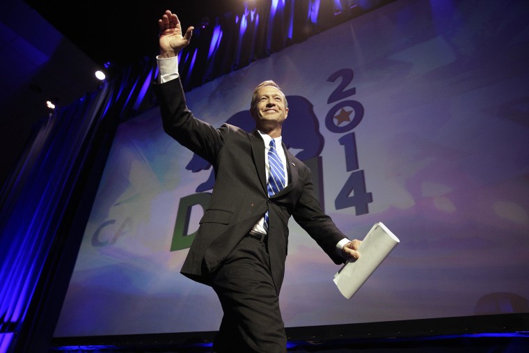 Image: Maryland Gov. Martin O'Malley waves as he walks toward the podium at the California Democrats State Convention on March 8, in Los Angeles.