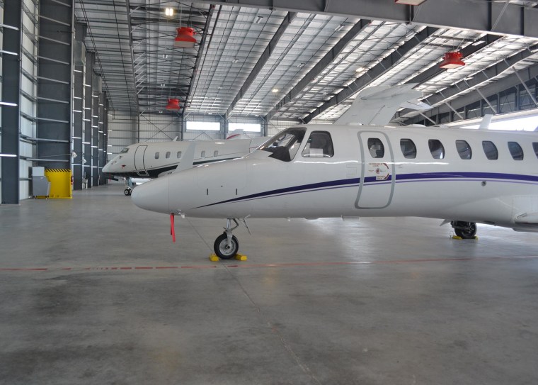 A private plane inside one of the 4 hangars at Miami Executive Aviation at the Opa-locka Executive Airport.