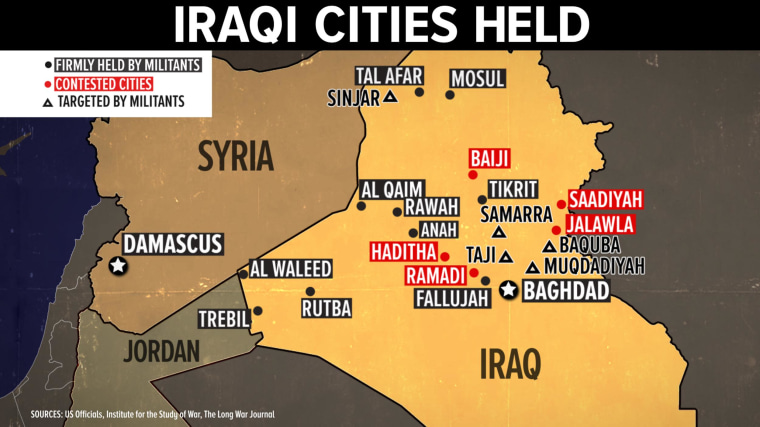 Image: An infographic shows which cities are held by ISIS militants