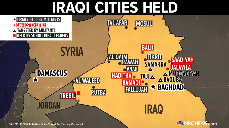 Image: An infographic shows which cities are held by ISIS militants