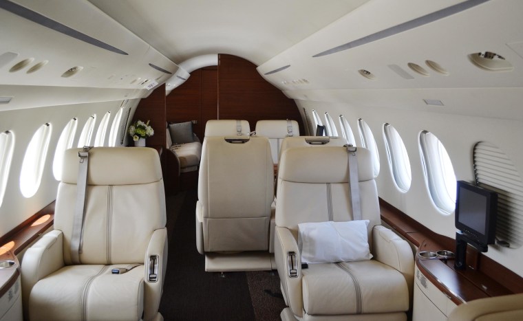 Image: Interior of a Falcon X7, worth about $55 million, one of the many private jets now seen at the newly refurbished Opa-Locka Executive Airport in Opa-Locka, Florida.