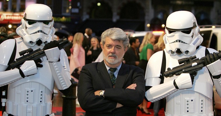 Image: Director/Producer George Lucas leaves the UK Premiere of 'Star Wars: Episode III Revenge of the Sith' at Leicester Square in London