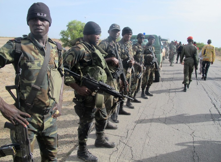 Cameroon's army soldiers deploying as part of a reinforcement of its military forces against Nigerian Islamist group Boko Haram. Boko Haram, which in April 2014 kidnapped more than 200 schoolgirls in northeast Nigeria to international condemnation, has been waging a brutal, five-year insurgency that has claimed thousands of lives.