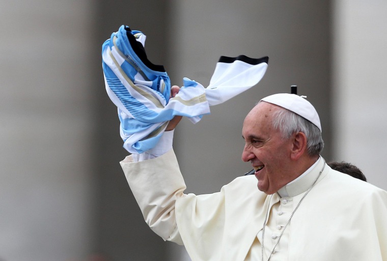 Image: Pope Francis receives an Argentina soccer jersey