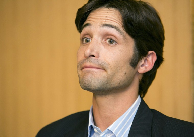 Image: Plaintiff Michael Egan takes questions from to the media during a news conference in Beverly Hills, Calif., on April 17.