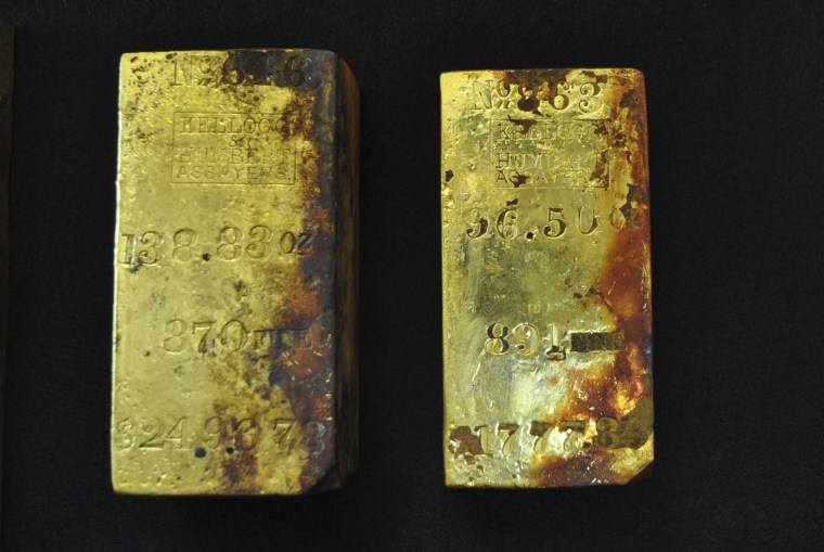 Image: Gold bars recovered during Odyssey's first reconnaissance dive to the SS Central America shipwreck site off the coast of South Carolina