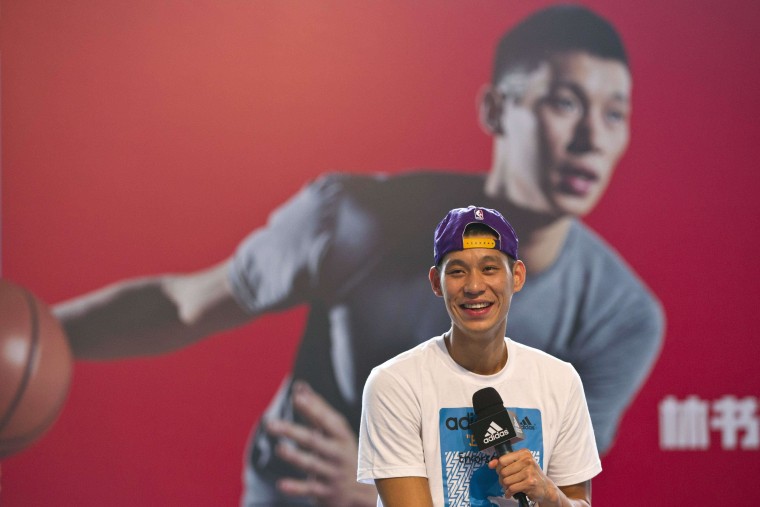 Image: NBA player Jeremy Lin of Los Angeles Lakers attends a promotional event as part of his Asia tour, in Shanghai