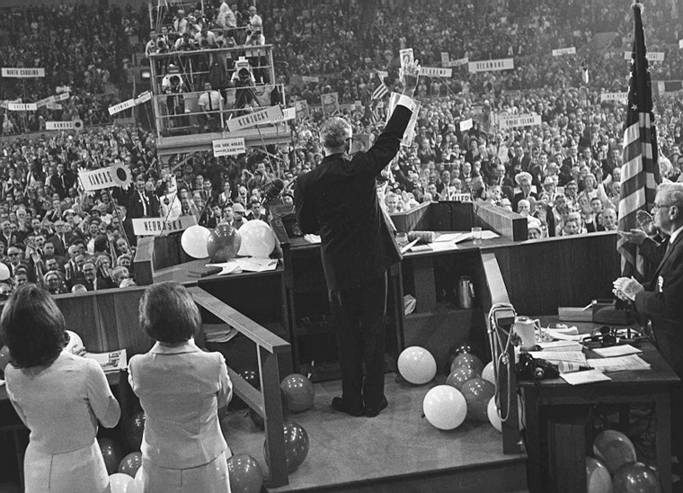 Image: Image: Barry Goldwater waves to delegates at the Republican National Convention in San Francisco, July 16, 1964.