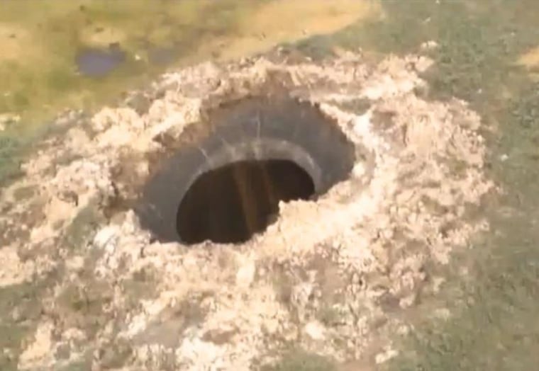 The huge, mysterious crater near Yamal in Siberia.