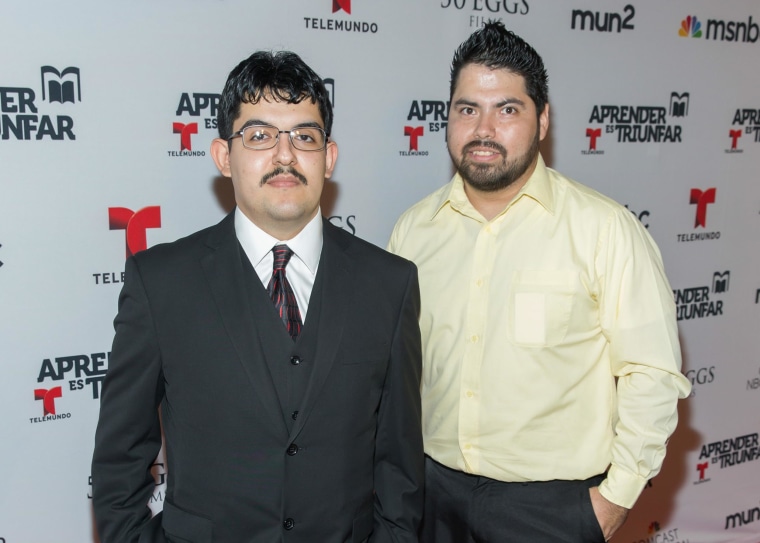 Cristian Arcega and Lorenzo Santillan, two of four former Phoenix, Arizona high school students whose robotic team beat MIT and other prestigious universities in a 2004 national NASA competition.