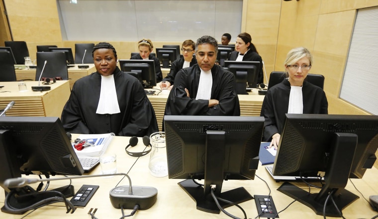 Image: Prosecutor Fatou Bensouda, left, awaits the sentence of Congolese warlord Thomas Lubanga in the courtroom of the International Criminal Court (ICC) in The Hague, Netherlands, on July 10, 2012. 