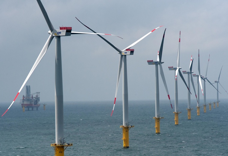 Image: Wind turbines stand at the nearly completed Riffgat offshore wind farm in the North Sea on June 23, 2013 near Borkum, Germany.