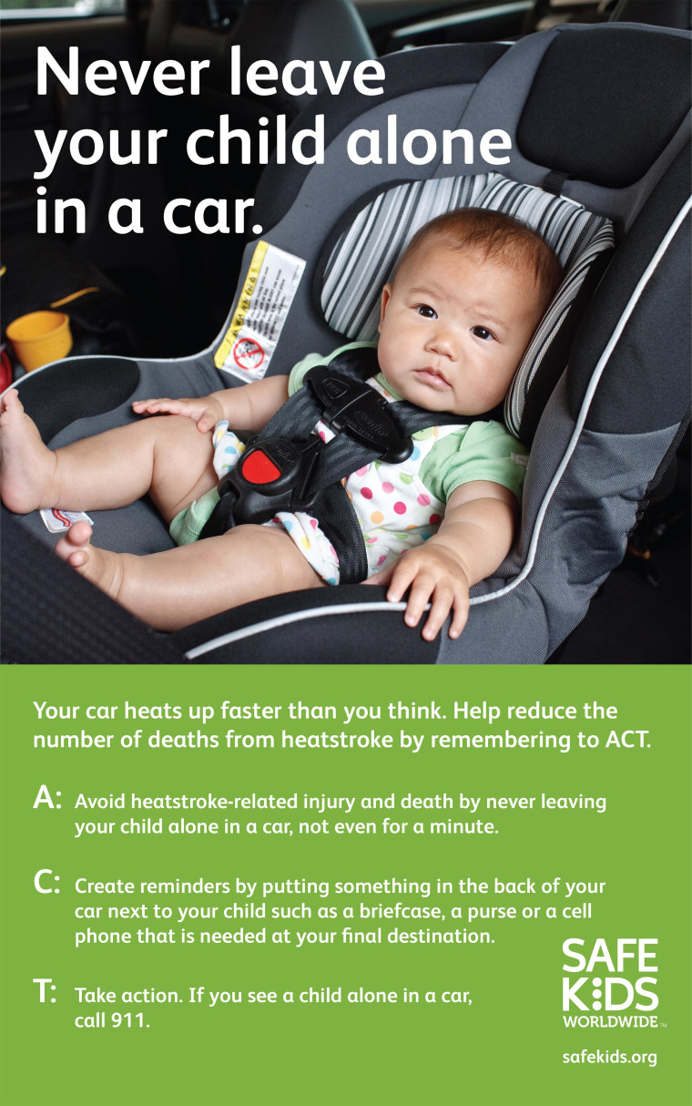 Image: A poster from SafeKids.org advises people to not leave kids alone in cars.