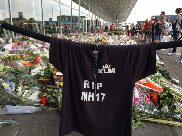 Memorials to the victims of the MH17 plane crash at Schiphol Airport near Amsterdam, the Netherlands.
