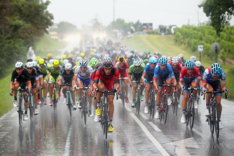 Image: Marcus Burghardt of Germany and BMC Racing Team leads the pack during the nineteenth stage of the 2014 Tour de France, a 129 mile stage between Maubourguet Pays du Val d'Adour and Bergerac, on Friday in Bergerac, France.