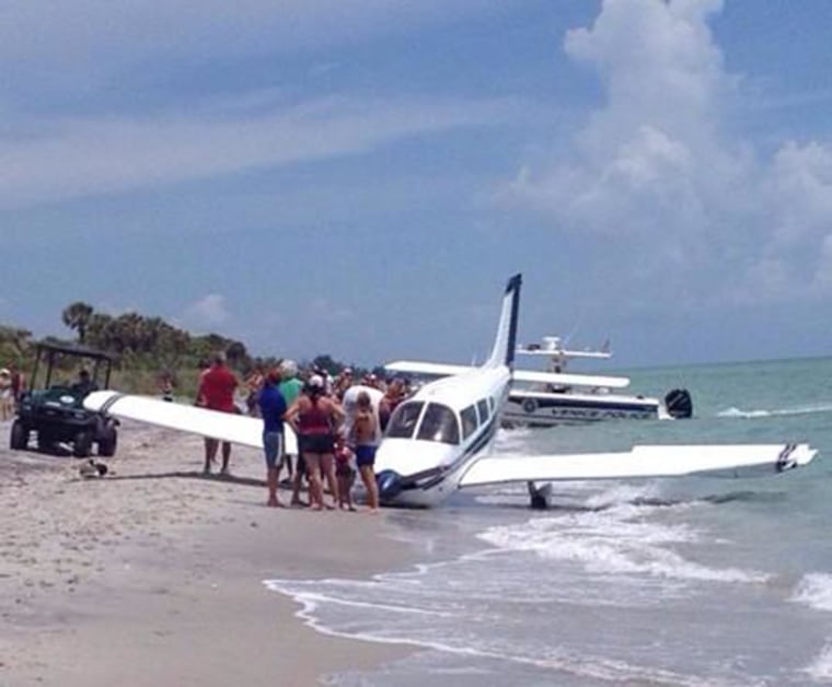 Image: A plane crash-landed on Caspersen Beach in Venice, Fla., on Sunday.