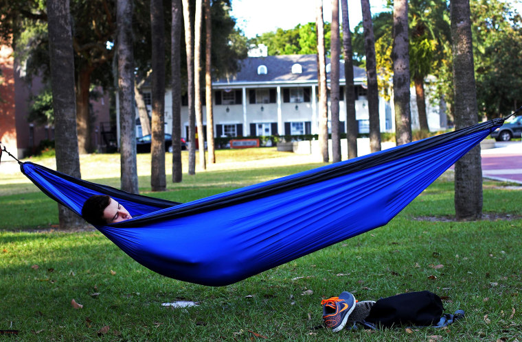 Image: A student naps in a hammock