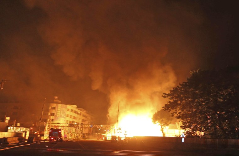 Image: Flames after explosion in Kaohsiung, Taiwan, on Friday