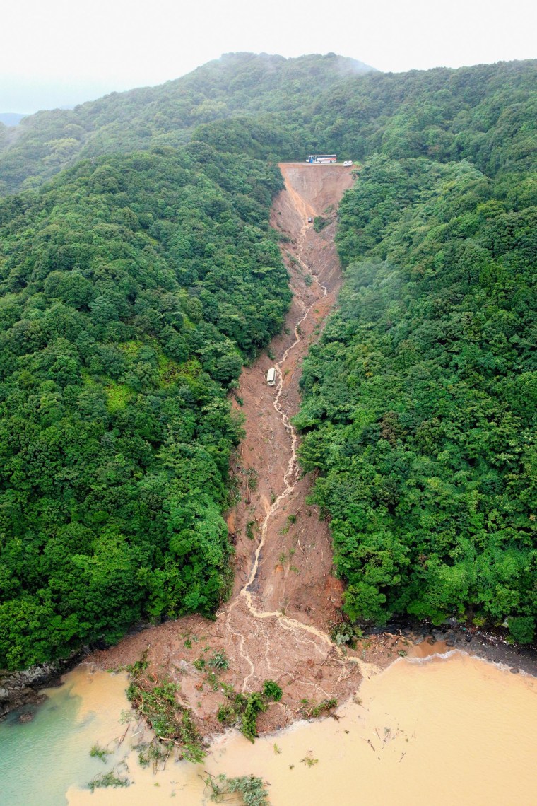 Image: A landslide hit a car park of the YMCA Anan Kokusai Kaiyo Center