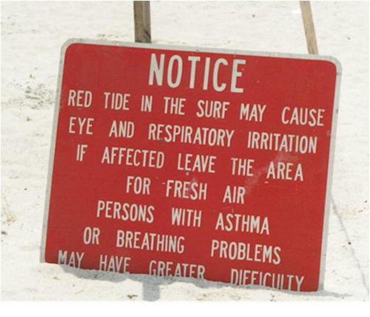 Image: A sign warns of the dangers of red tide
