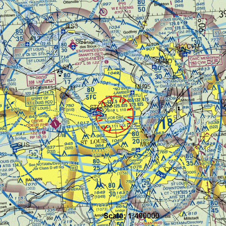 Image: A map from the FAA shows areas covered by a flight ban over Ferguson, Mo.