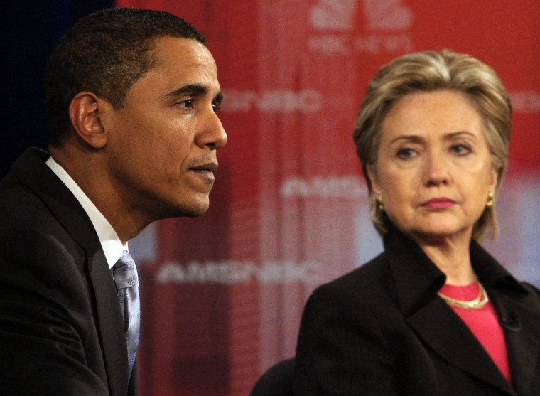 Image: Democratic presidential candidates US Senator Barack Obama and Hillary Clinton take part in their debate in Las Vegas