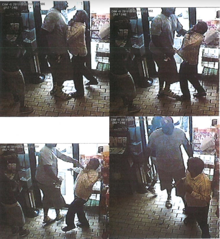 Stills released by the Ferguson (Mo.) Police Dept. from surveillance video that appear to show a confrontation at a convenience store.