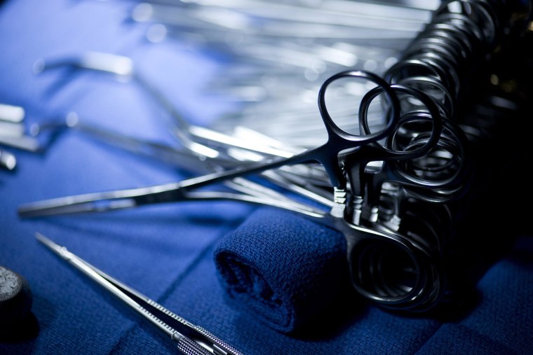 Image: Clamps, scissors and other surgical instruments are seen in the operating room at Johns Hopkins Hospital on June 26, 2012 in Baltimore, Md.
