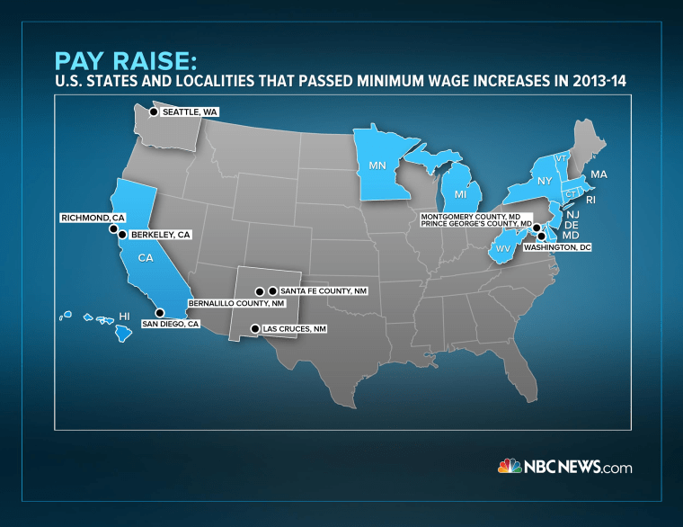 Image: U.S. states and localities that passed minimum wage increases in 2013-14