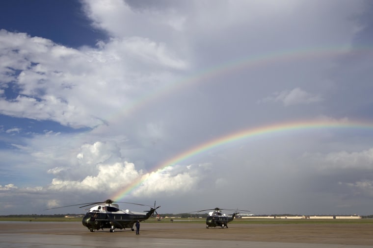 Image: A rainbow appeared over Marine One minutes before President Barack Obama landed at Andrews Air Force Base, Md., on Sept. 1.