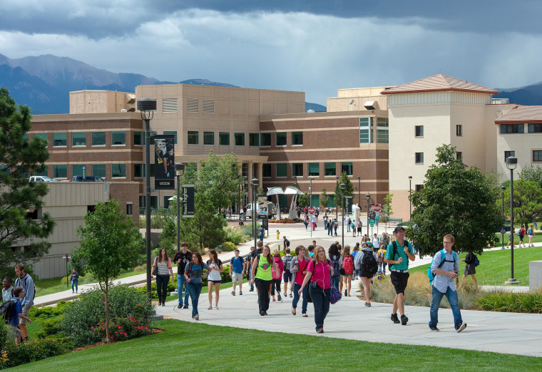 Image: Students walk between classes at the University of Colorado at Colorado Springs on Aug. 28, 2014, during their first week of the fall semester.