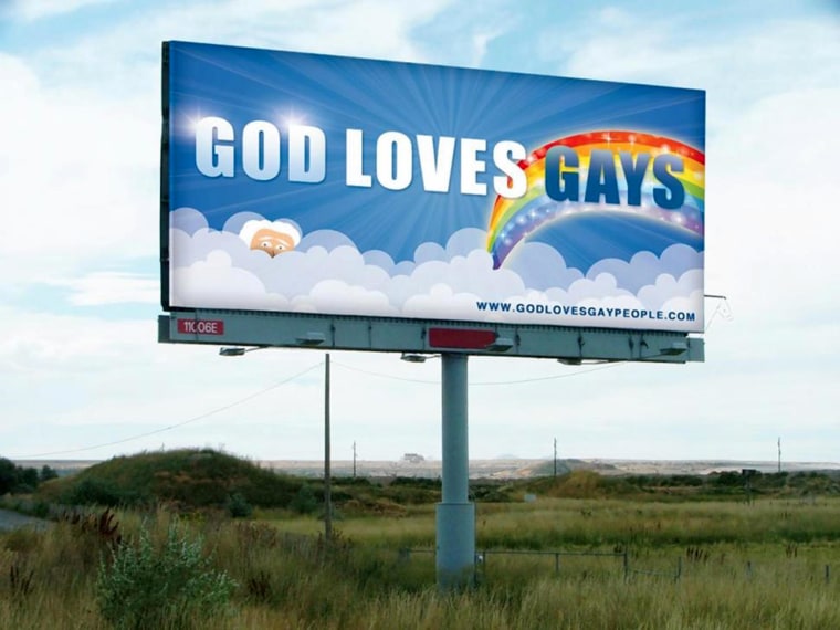 A billboard with the message 'God Loves Gays' was unveiled in Topeka, Kan., on Monday