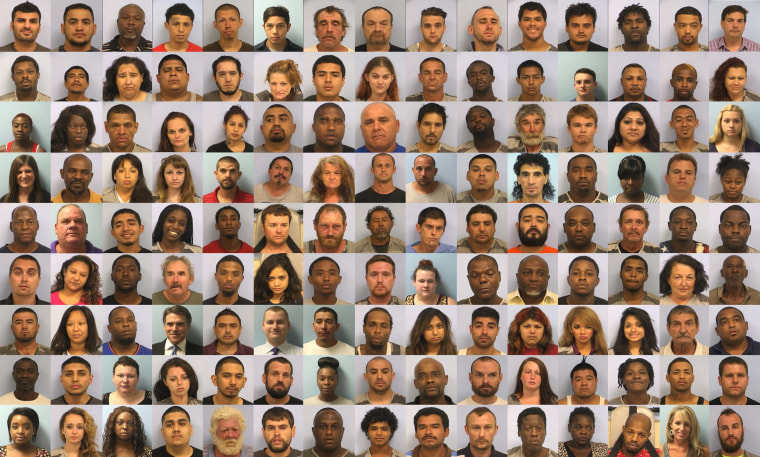 A composite of men and women who were booked for criminal offenses in Austin, Texas, on Aug. 19.