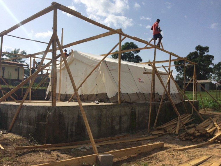 Image: A hospital under construction in Kenema, Sierra leone, has a tented area to provide emergency treatment for Ebola patients.