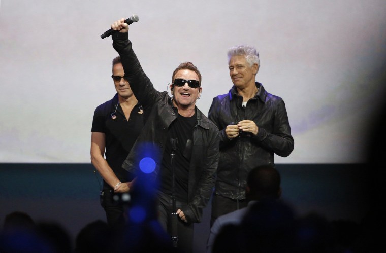 Image: Bono of Irish rock band U2 at an Apple event