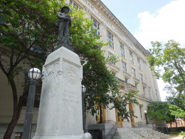 The monument outside Durham's County courthouse honors Confederate soldiers and the town's southern heritage.