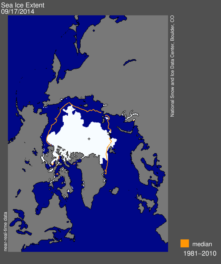 Image: Arctic sea ice extent for September 17, 2014 was 5.02 million square kilometers (1.94 million square miles)