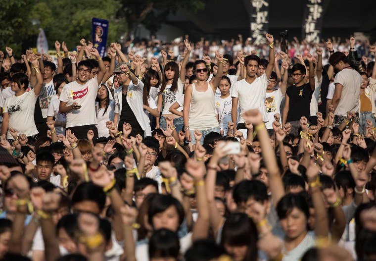 Image:  Students at a rally in Hong Kong on Monday